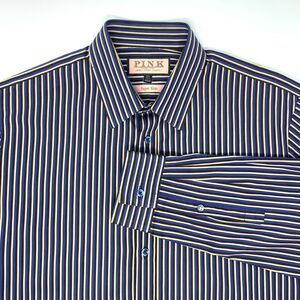 Thomas PINK Super Slim Black Gold‎ Stripe Men's Long Sleeve Shirt Size Medium